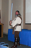 Another pic' of the 'Jedi Knight' with his lightsaber with impressive lighting and motion activated sound effects - I gotta get me one of those... double click to see larger version in JPEG format