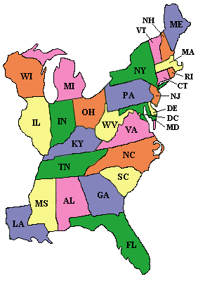 Eastern USA map