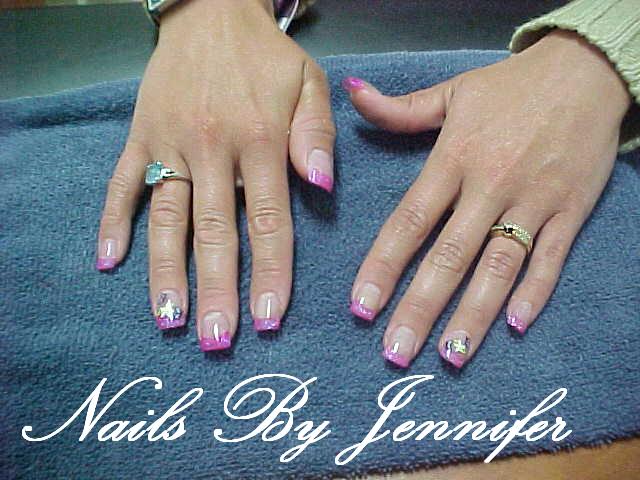 Glitter Acrylic Tips with Hand Painted Art
