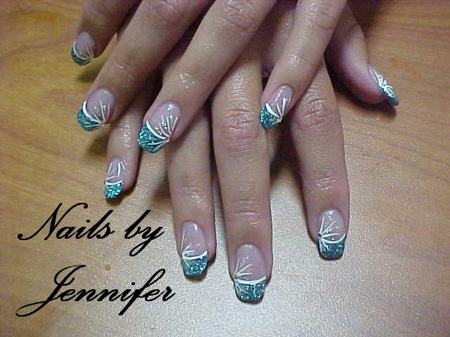 Glitter Acrylic Tips with handpainted Art.