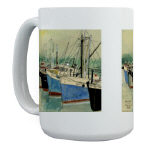 Digby Nova Scotia Fishing Boats Watercolor 15oz Mug by NANCE
