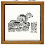 Chipmunk Pen and Ink Tile/Coaster Box by NANCE