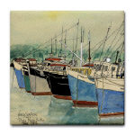 Digby Nova Scotia Fishing Boats Watercolor Tile/Coaster by NANCE