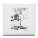 Old Country Waterpump and Shed Pen and Ink Tile/Coaster by NANCE