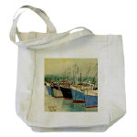 Digby Nova Scotia Fishing Boats Watercolor Tote Bag by NANCE
