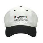 NANCE Sings To Me Live Caption on  White Baseball Cap with Rainbow Hearts