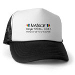 NANCE Sings To Me Live Caption on  White Trucker Cap with Rainbow Hearts