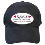 NANCE Sings To Me Live Caption on Black Baseball Cap with Red Hearts