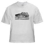 Old Country Woodshed Pen and Ink White T-Shirt by NANCE