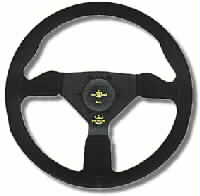 PERSONAL GRINTA BLACK SUEDE/YELLOW STITCHING BLACK SPOKES STEERING WHEEL 330 mm