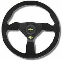 PERSONAL GRINTA BLACK SUEDE/YELLOW STITCHING BLACK SPOKES STEERING WHEEL 350 mm