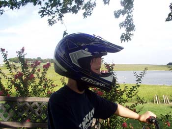 John modeling his helmet