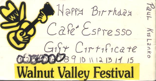 Cafe Espresso Gift Certificate
