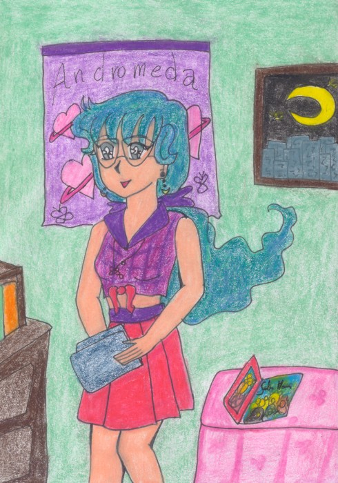 Umi Gingekko reading in her room.