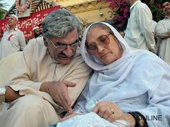 Asfandyar Wali Khan, party president talking to the provincial president Begum Naseem