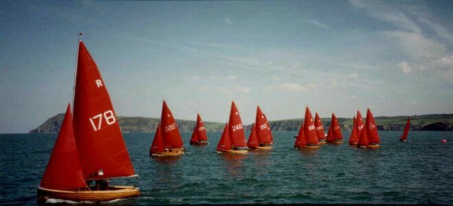 The start of another fine race at Fishguard in August against the backdrop of Dinas island