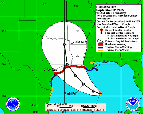 National Hurricane Center data and path projection 9/22/05