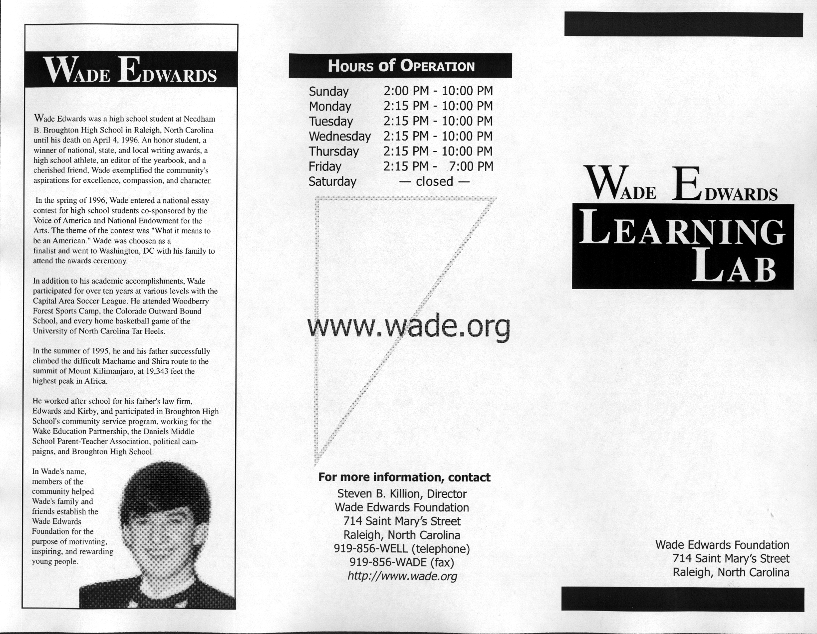 Outside of the brochure for Wade Edwards Learning Lab