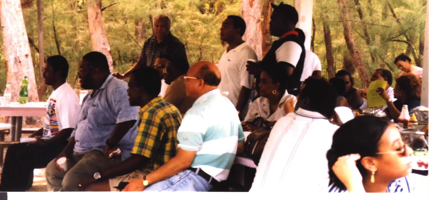 Picnic particpants watching surprising soccer game between Germany and Croatia