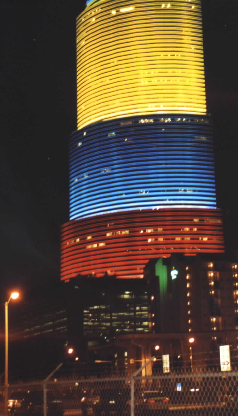 Building lighted with the color of the Colombian flag. Picture Photographed
by Noe Dorestant.