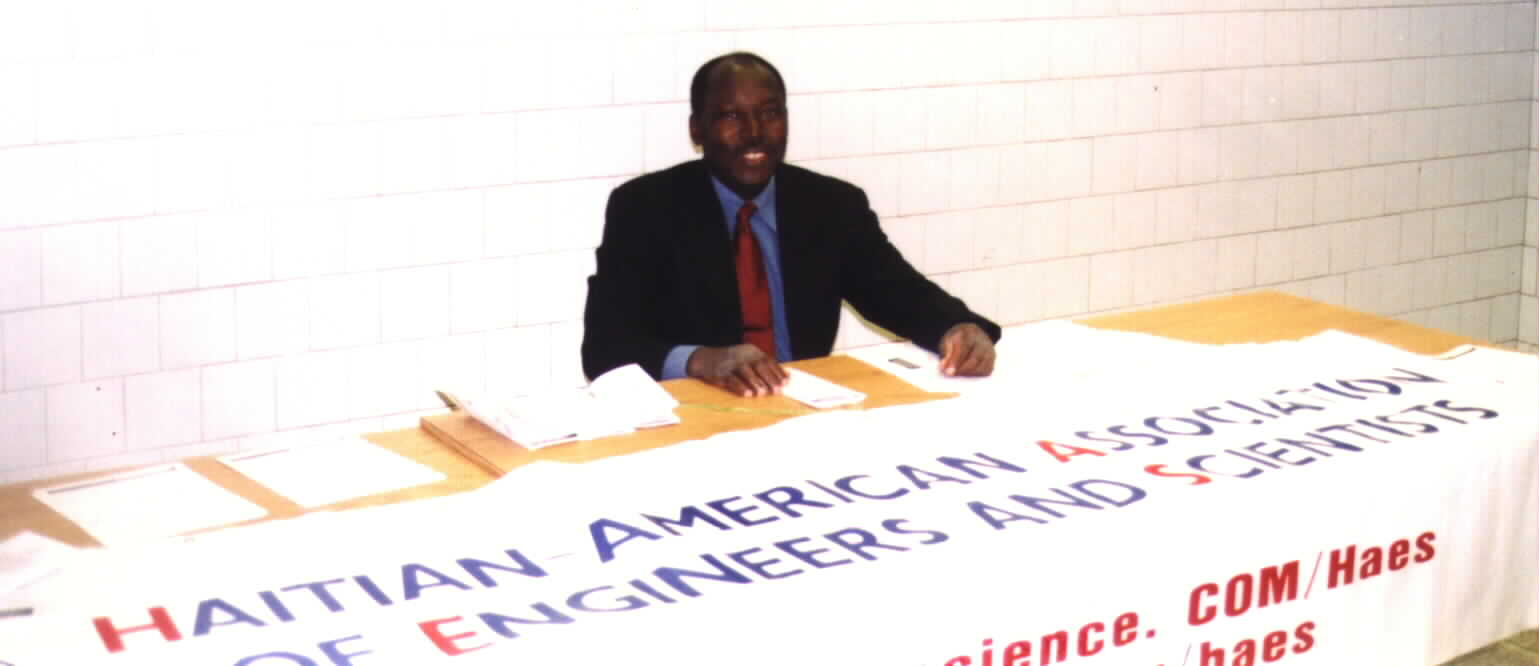 Chairman of the HAES board of Directors, Noe' Dorestant, during  membership drive in 2001. Click to send email!