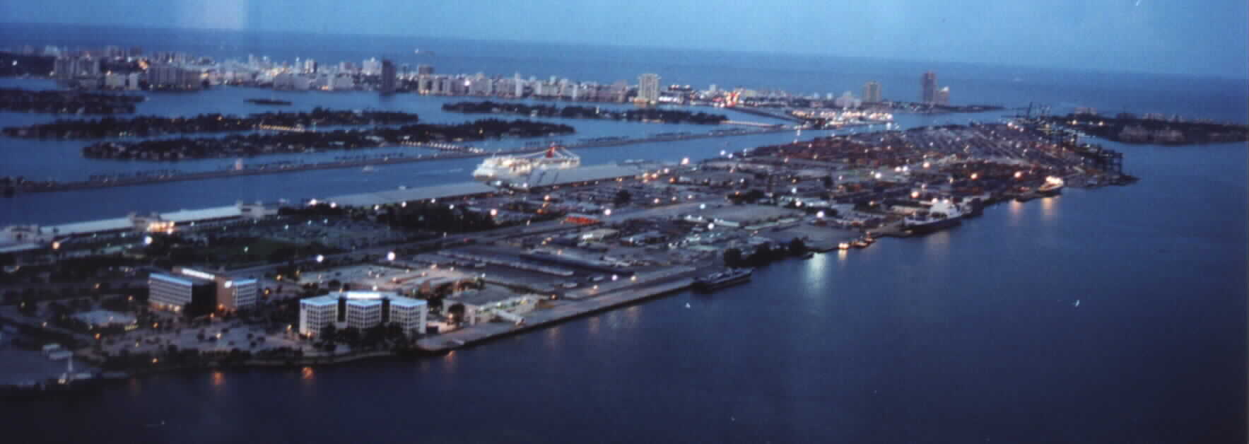 (Photographed by Noe Dorestant 7/20/2000: A bird eyeview of the Port of Miami and Miami Beach as seen from the top of the tallest building in Miami)Picture
photographed and provided by Noe Dorestant, if you copy for reuse, give credit where credit is due. 