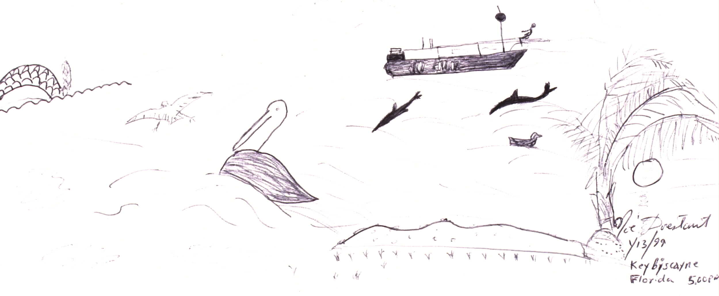 Free hand sketch by Noe Dorestant on Key Biscayne 1/13/1999. Give credit where credit is due.