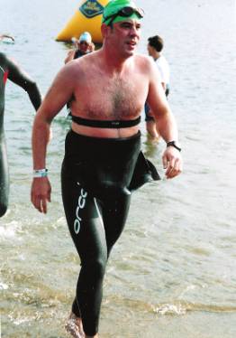 Coming out of the water - 2.4 mile swim complete!