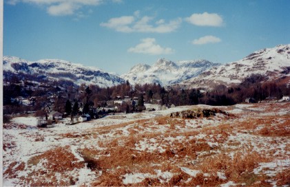 Winter View of Elterwater Village & the Langdale Pikes