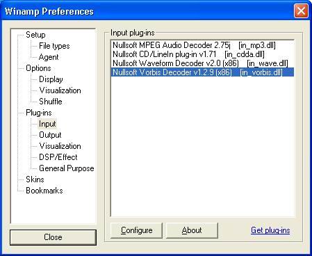 Winamp Ogg plugins