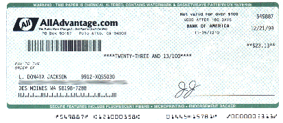 This is a real check!  Notice the security features to prevent forgery.