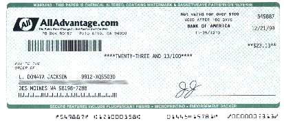 This is a real check!&nbsp; Notice the security features to prevent forgery.