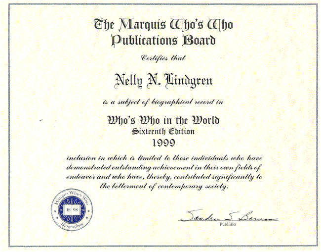 Who's Who in the World Diploma (69448 bytes)
