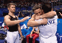 He shows great sportsmanship by congratulating the winner! (Sydney)