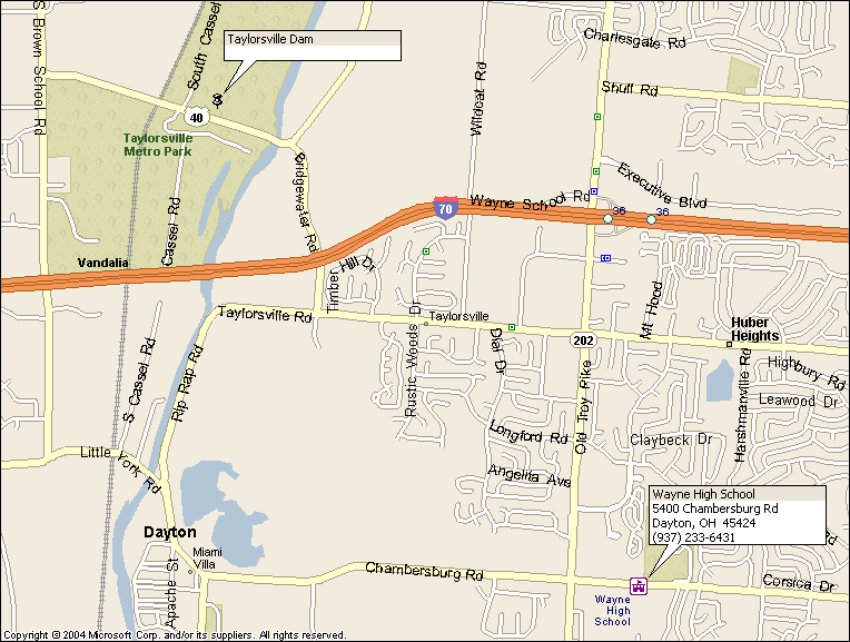 Map Wayne HS to Dam