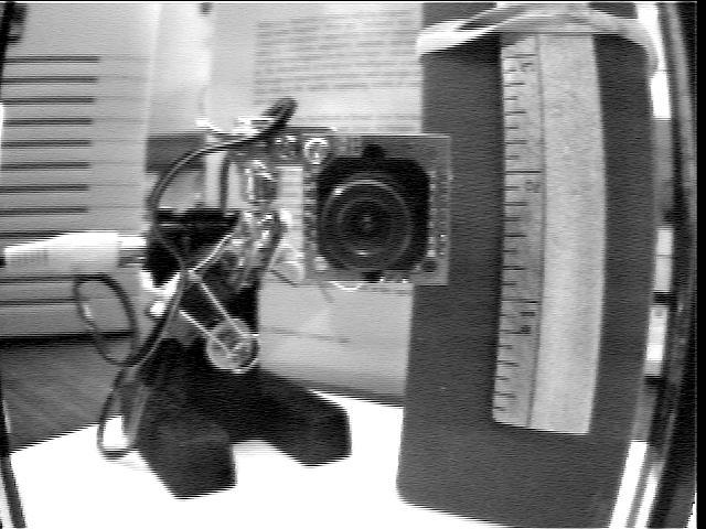 A picture the tested CCTV camera took of itself; you will notice some "field distortion" in the image.