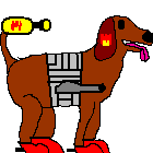 With his wings under his hi-tech flamethrower, he can't fly, but he can hover with his motorized shoes. Don't forget to duck your head before you fire at your tail!