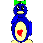 This penguin loves ice-cream, and skating. There are no manly Squagles, only women. He can jump so high that he nearly flies! His expression is shown on his chest.
