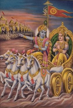 Krishna Tells Gita to Arjuna