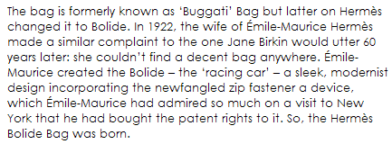 Fact about Bolide Bag