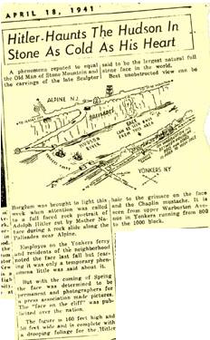 Newspaper account of  Rock slide causing formation bearing resemblance to Hitler.