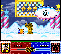Kirby turned into a golden Mario statue!