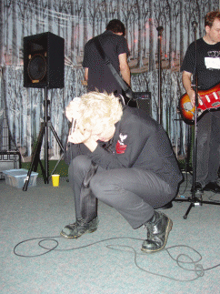 Bino crouched during a dance frenzy