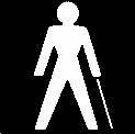 black background  with figure in white of a person using a white mobility cane