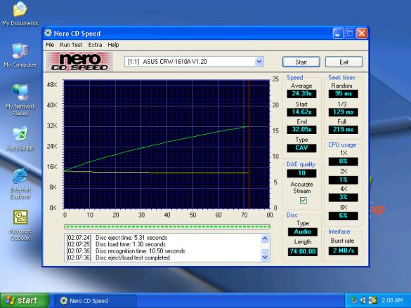 Nero CD Speed Test results for the CRW-1610A.