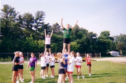Flyers Nastya and Nicolle working on half/prep with their bases Chemel, Kylie, Brit, Jenny, Marne, & Jamie.