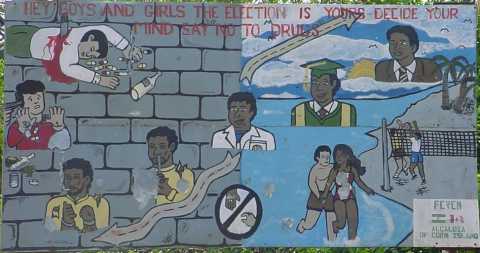 Say no to drugs, violence, imprisonment and knives in the back that leave you dying in a pool of your own blood, pills and a smoking cigarette, Big Corn Island.