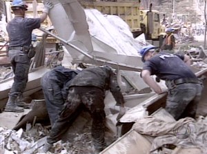 This is a picture of rescue crews searching through the rubble on September 13, 2001