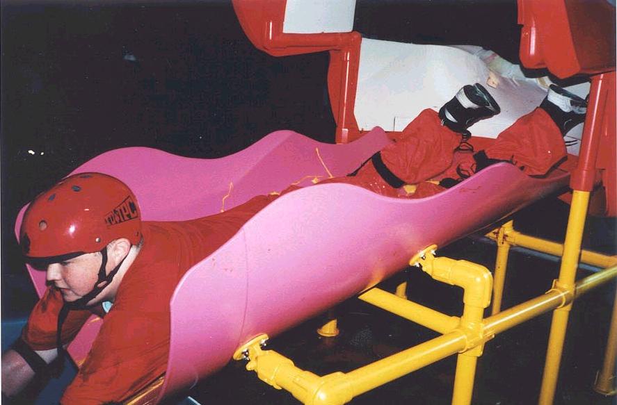 That me, going 'down the hatch' on the Double Dare 2000 Slopsticle Course