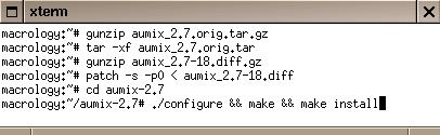 commands for compiling aumix on debian
